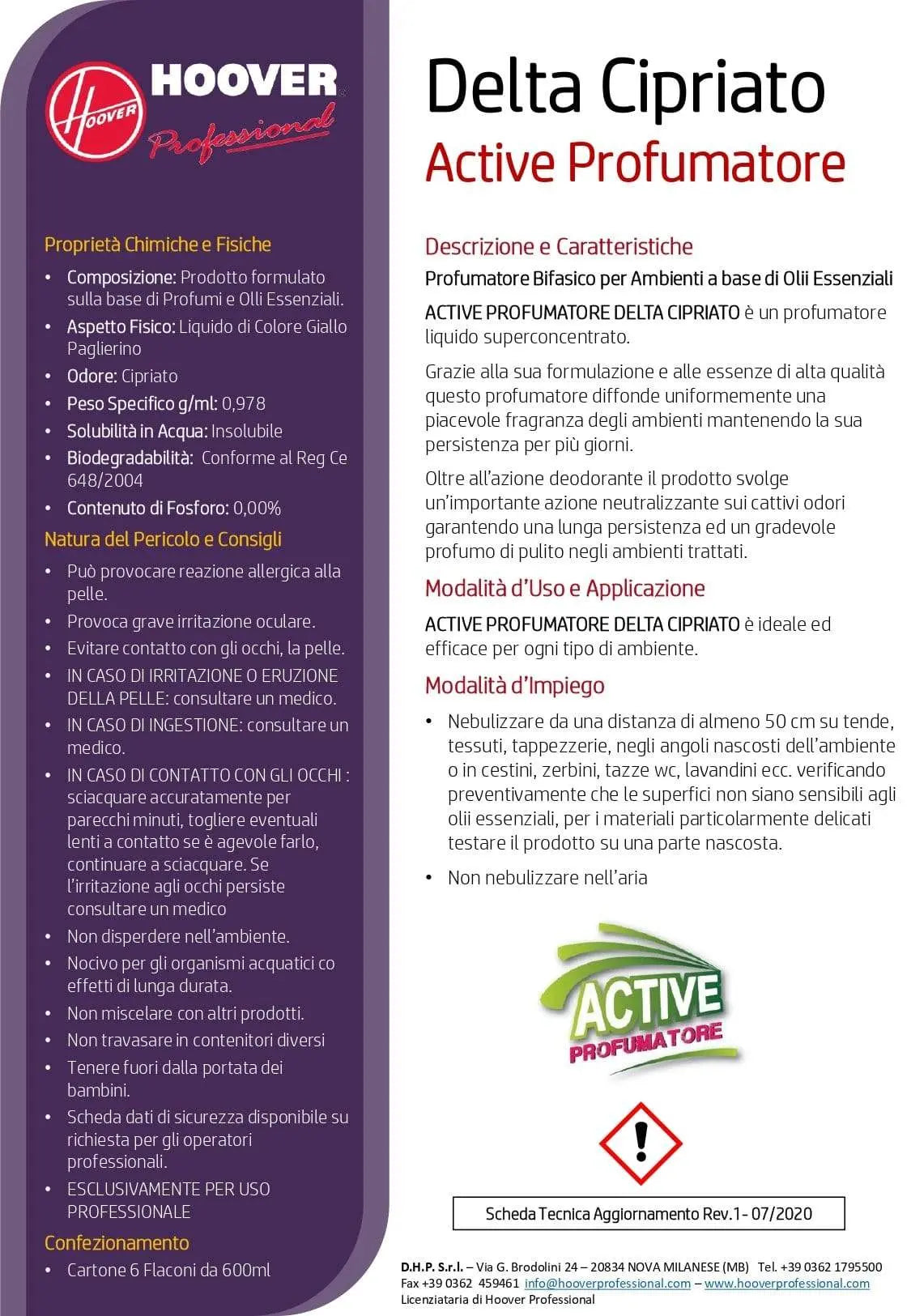 Profumatore spray active delta cipriato 600ml HOOVER