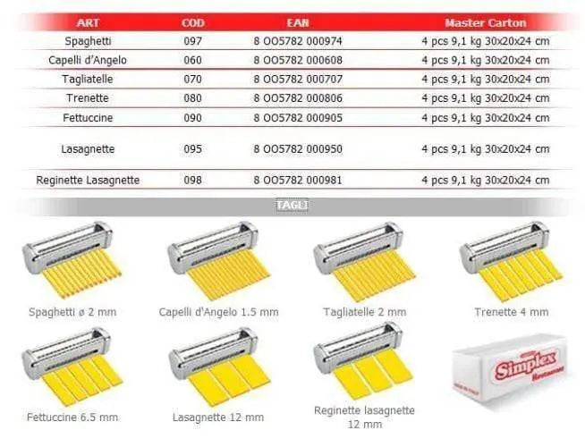 Simplex Restaurant accessorio pro taglio, 3 trenette 4mm Imperia Nuovo Attacco IMPERIA